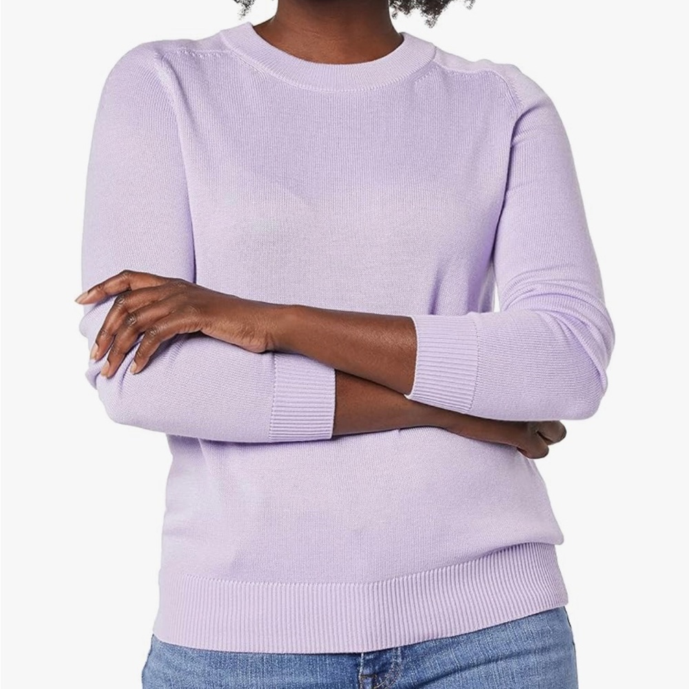 Amazon Aware Women's Pointelle Crewneck Sweater Lavender, Small